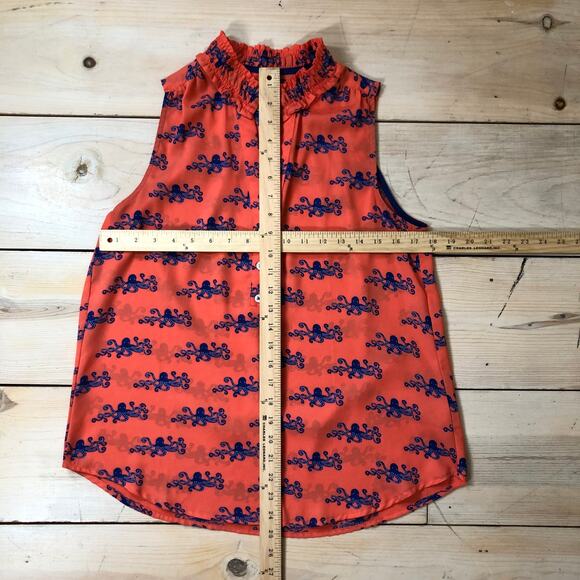 Anthropologie Maeve EUC Women's Orange Ruffle Sleeveless Octopus Blouse Size 2 - Picture 6 of 6